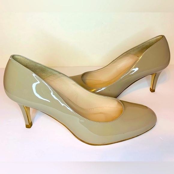 L. K. Bennett Patent Leather Neutral Round Toe 3” Pump ERU SZ 40 US SZ 9! - Picture 2 of 9